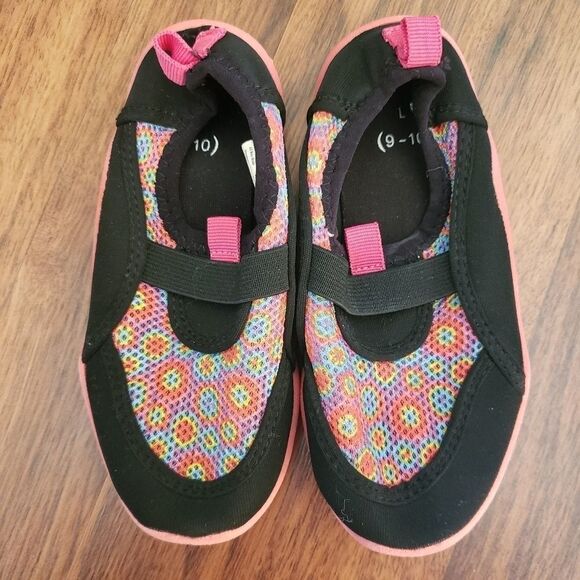 Water Shoes Toddler Girls Size 9/10 Black & Pink Printed Mesh - Picture 1 of 2